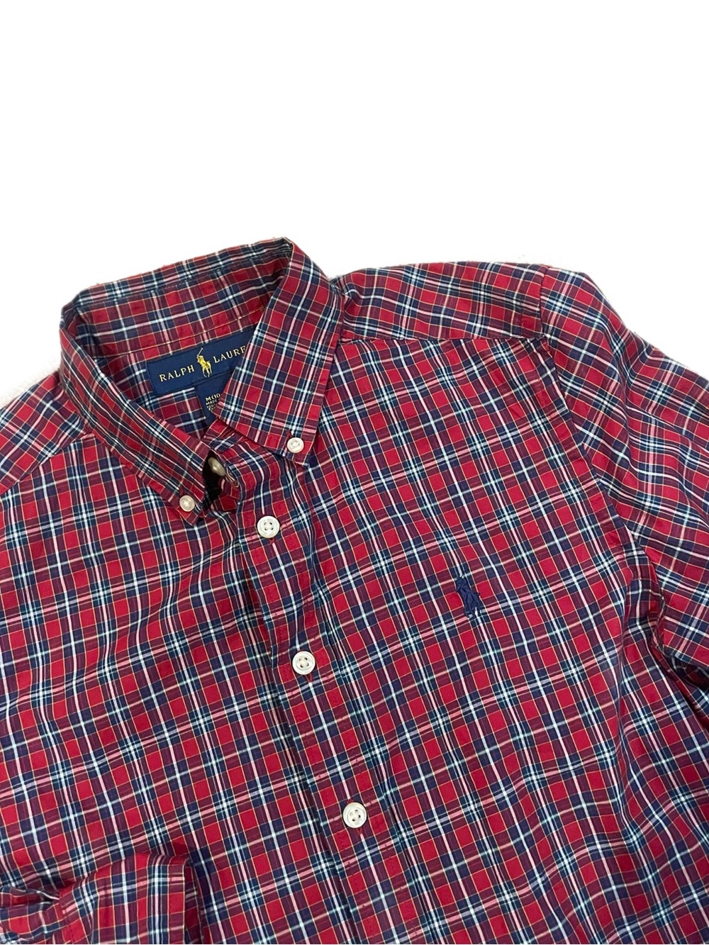 Polo Ralph Lauren Boy Long Sleeve Button Down M 10/12 Red White Blue Check Plaid